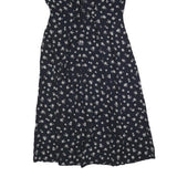 KATHIE LEO Womens Black Floral Cotton Blend Day Dress Midi M Button Front