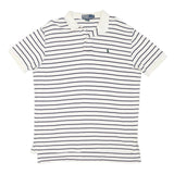 POLO RALPH LAUREN Mens White & Navy Striped Short Sleeve Polo Shirt L Cotton