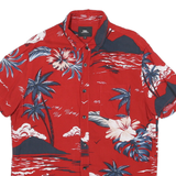 CLOCKHOUSE Mens Red Hawaiian Shirt M Tropical Floral Cotton Blend Summer