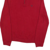 CHAPS Mens Red Plain Pullover Half Zip Jumper Cotton L Casual Classic Knit