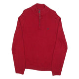 CHAPS Mens Red Plain Pullover Half Zip Jumper Cotton L Casual Classic Knit