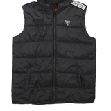 GUESS Womens Black Hooded Sleeveless Puffer Jacket XXS Polyester Blend Zip
