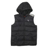 GUESS Womens Black Hooded Sleeveless Puffer Jacket XXS Polyester Blend Zip