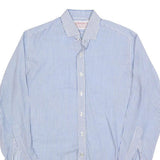 SHANGHAI Mens Blue & White Stripe Shirt S Classic Cotton Blend Long Sleeve