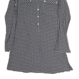 ZARA Womens Grey Blue Check Basic Shirt Long Sleeve V-Neck S Cotton Blend Casual