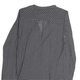 ZARA Womens Grey Blue Check Basic Shirt Long Sleeve V-Neck S Cotton Blend Casual