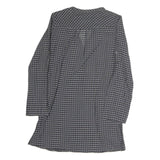ZARA Womens Grey Blue Check Basic Shirt Long Sleeve V-Neck S Cotton Blend Casual