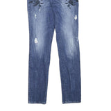 GUESS Womens Jeans Blue Slim Skinny Denim Medium W28 L31 Floral Embroidered