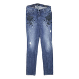 GUESS Womens Jeans Blue Slim Skinny Denim Medium W28 L31 Floral Embroidered
