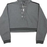 PUMA Womens Grey Crop Hoodie L Lace Up Drawstring Athletic
