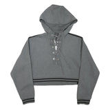 PUMA Womens Grey Crop Hoodie L Lace Up Drawstring Athletic