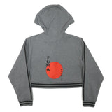 PUMA Womens Grey Crop Hoodie L Lace Up Drawstring Athletic