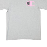 CHAMPION Womens Grey Pink Logo Graphic T-Shirt L Short Sleeve Crew Neck