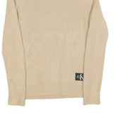 CALVIN KLEIN JEANS Womens Beige Plain Cotton Basic Knit Jumper M Soft Comfort