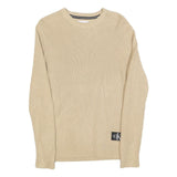 CALVIN KLEIN JEANS Womens Beige Plain Cotton Basic Knit Jumper M Soft Comfort
