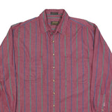 EDDIE BAUER Mens Red Green & Blue Stripe Cotton Blend Shirt L Casual Long Sleeve