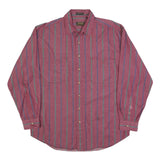 EDDIE BAUER Mens Red Green & Blue Stripe Cotton Blend Shirt L Casual Long Sleeve