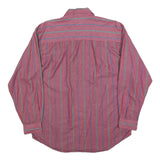 EDDIE BAUER Mens Red Green & Blue Stripe Cotton Blend Shirt L Casual Long Sleeve