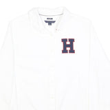 TOMMY HILFIGER Womens White Red & Navy H Logo Cotton Shirt M Long Sleeve Button