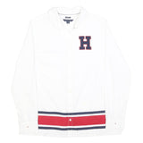 TOMMY HILFIGER Womens White Red & Navy H Logo Cotton Shirt M Long Sleeve Button