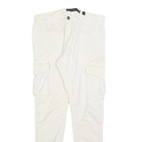 INDICODE Mens Slim White Cotton Blend Cargo Trousers W34 L32 Zip Closure