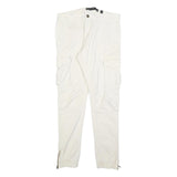 INDICODE Mens Slim White Cotton Blend Cargo Trousers W34 L32 Zip Closure