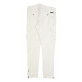 INDICODE Mens Slim White Cotton Blend Cargo Trousers W34 L32 Zip Closure