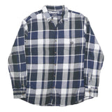CHAPS Mens Blue & Grey Cotton Blend Check Shirt XL Casual Long Sleeve Button