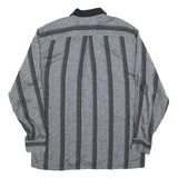 Mens Black & Grey Striped Long Sleeve Shirt M Polyester Blend Casual
