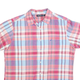 NAUTICA Mens Pink & Blue Check Shirt L Cotton Blend Short Sleeve Casual