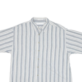 HENNRY GRETHEL Mens Blue & White Striped Shirt XL Cotton Blend Casual Summer