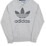 ADIDAS Mens Grey Hoodie S Cotton Pullover Logo Sweatshirt Lightweight