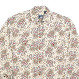 LIZ WEAR Mens Cream Paisley Rayon Shirt S Classic Patterned Casual