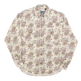LIZ WEAR Mens Cream Paisley Rayon Shirt S Classic Patterned Casual