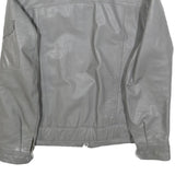 Mens Grey Leather Zip Jacket M Leather Plain Button Collar