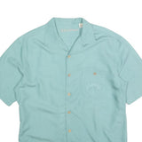 CARRIBEAN Mens Blue Rayon Shirt M Palm Tree Embroidered Casual Beachwear