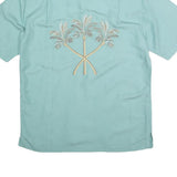 CARRIBEAN Mens Blue Rayon Shirt M Palm Tree Embroidered Casual Beachwear
