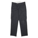 DICKIES Mens Cotton Blend Black Slim Straight Trousers W32 L29 Workwear Zip