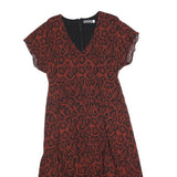 MINT VELVET Womens Rust & Black Animal Print Day Cotton Blend Dress UK 14 V-Neck