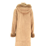 Womens Beige Hooded Long Jacket M Cotton Blend Button Closure Winter Wear