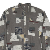 Mens Brown Abstract Pattern Cotton Blend Shirt XL Casual Long Sleeve Button