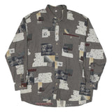 Mens Brown Abstract Pattern Cotton Blend Shirt XL Casual Long Sleeve Button