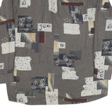 Mens Brown Abstract Pattern Cotton Blend Shirt XL Casual Long Sleeve Button
