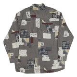 Mens Brown Abstract Pattern Cotton Blend Shirt XL Casual Long Sleeve Button
