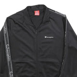 CHAMPION Mens Black Zip Track Jacket L Polyester Blend Logo Tape Casual