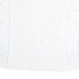 CHRIS LINE Womens White Printed Shirt Long Sleeve Collar L Button Front