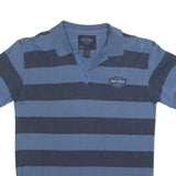HARD ROCK CAFE Mens Blue & Navy Drum Kit Stripe Short Sleeve Polo Shirt L