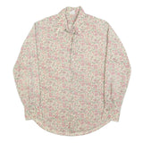 Mens Beige Floral Cotton Blend Shirt L Vintage Style Button Closure