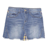 DOLLHOUSE Womens Blue Mini Denim Cotton Blend Skirt Plaid Inserts Size M Casual