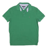 TOMMY HILFIGER Mens Green Slim Fit Short Sleeve Polo Shirt L Cotton Blend